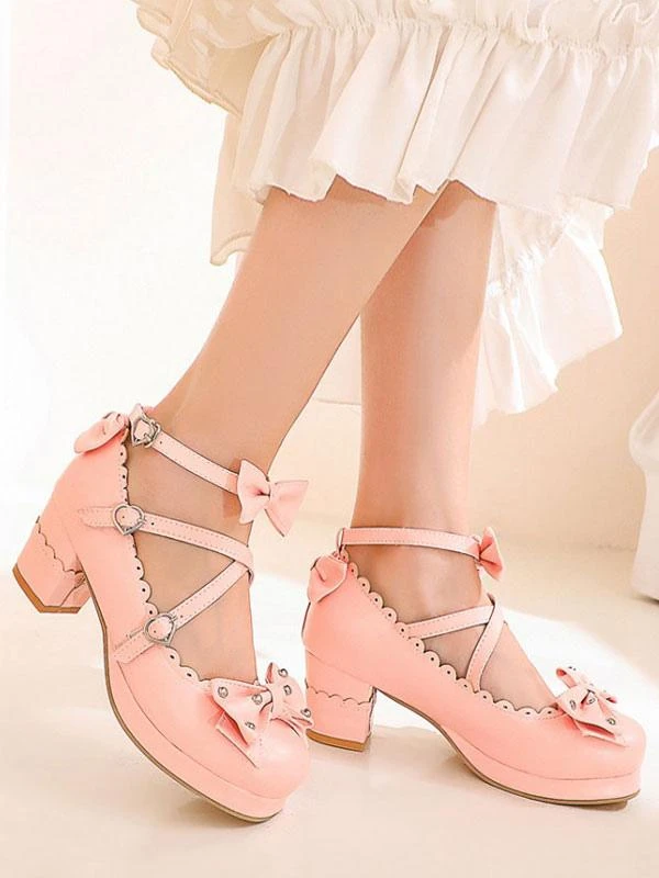 Sweet Lolita Shoes Bows Round Toe PU Leather Lolita Pumps - Image 5