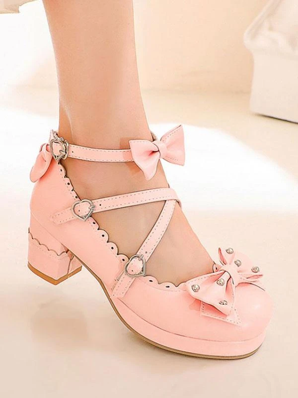 Sweet Lolita Shoes Bows Round Toe PU Leather Lolita Pumps - Image 2