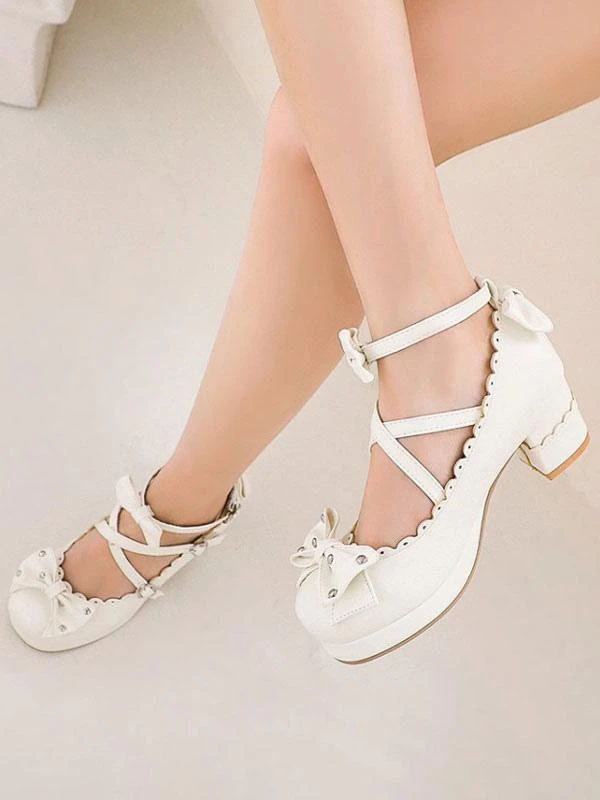 Sweet Lolita Shoes Bows Round Toe PU Leather Lolita Pumps - Image 4