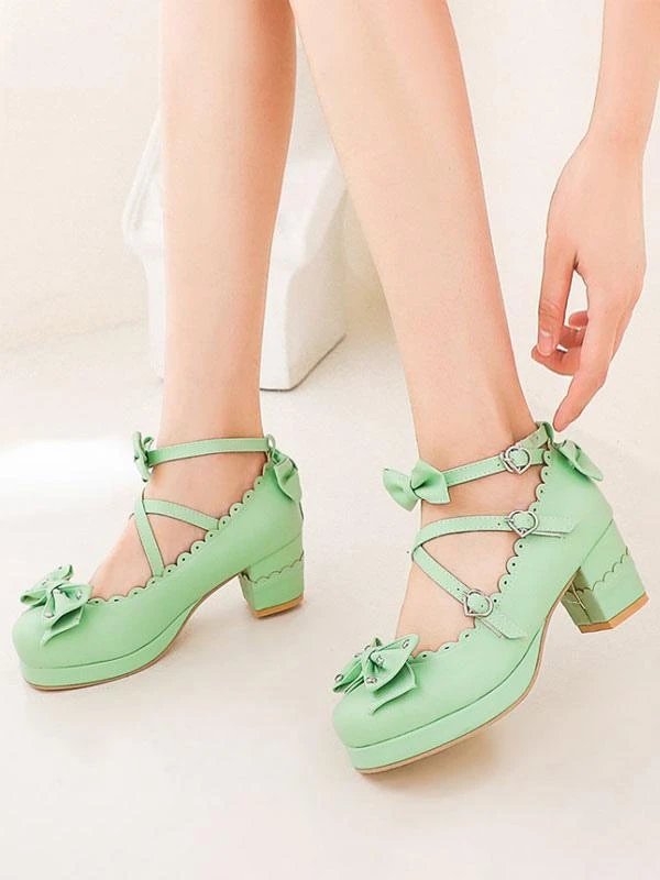 Sweet Lolita Shoes Bows Round Toe PU Leather Lolita Pumps - Image 9