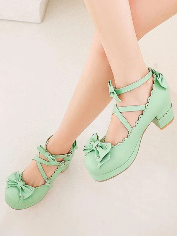 Sweet Lolita Shoes Bows Round Toe PU Leather Lolita Pumps - Image 10
