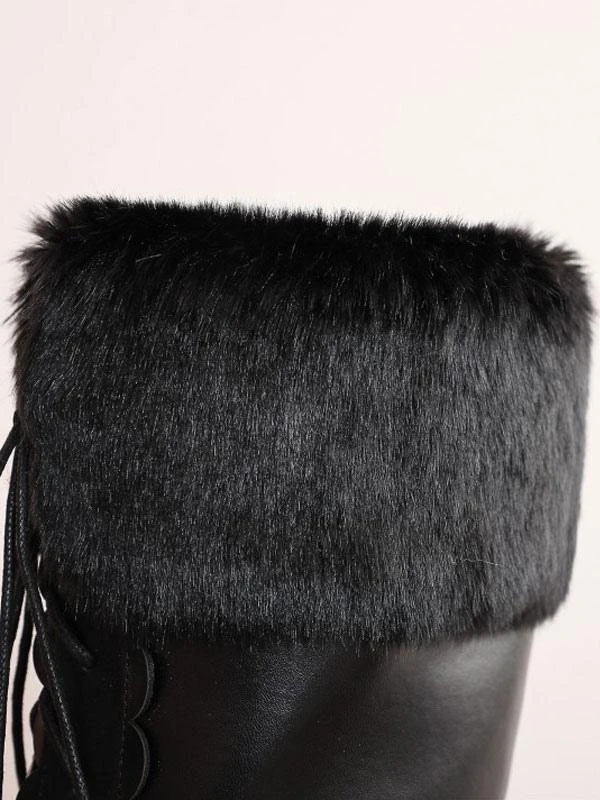 Sweet Lolita Boots Bow Pom Poms Faux Fur Lace Up Lolita Footwear - Image 9