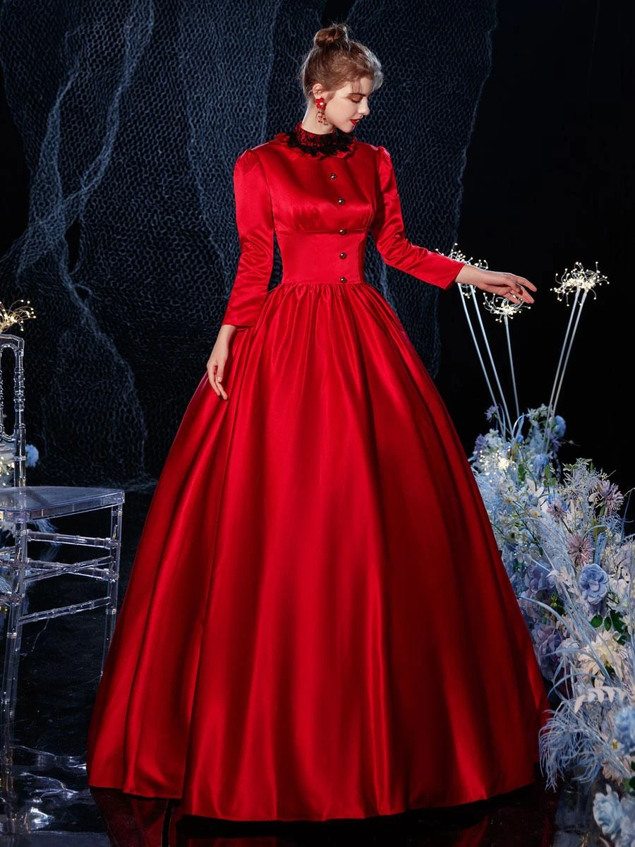 Prom Dress Rococo Victorian Retro Costume Dress Red Lace Cotton Cosplay Costume Carnival - Image 5