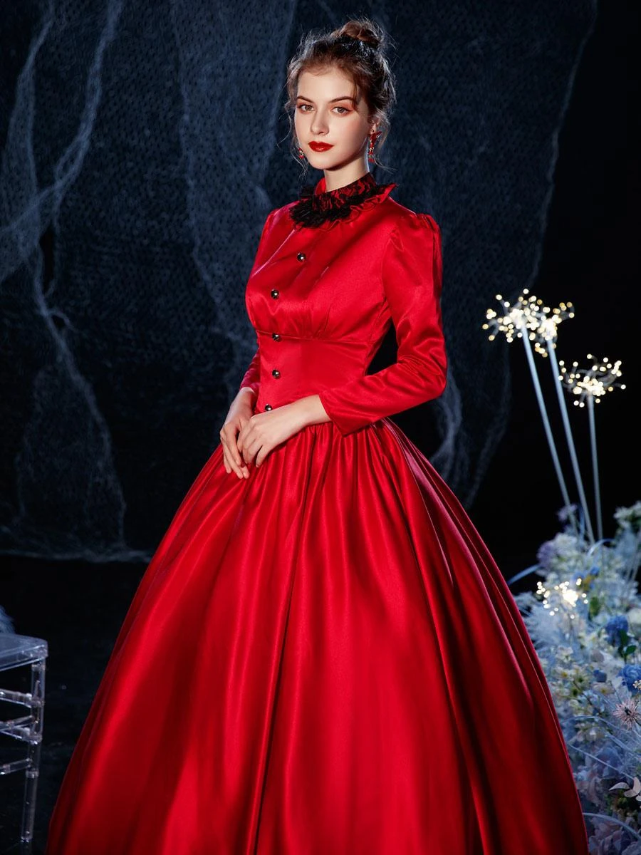 Prom Dress Rococo Victorian Retro Costume Dress Red Lace Cotton Cosplay Costume Carnival - Image 6