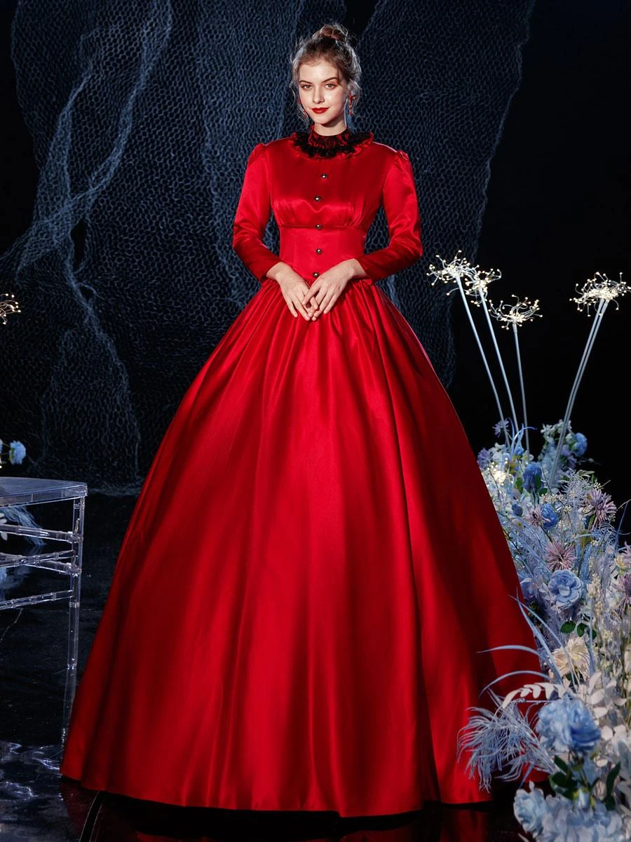 Prom Dress Rococo Victorian Retro Costume Dress Red Lace Cotton Cosplay Costume Carnival - Image 7