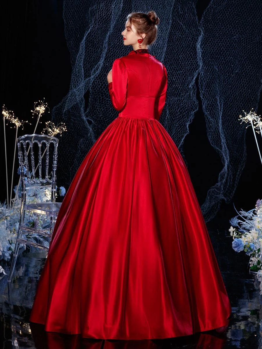 Prom Dress Rococo Victorian Retro Costume Dress Red Lace Cotton Cosplay Costume Carnival - Image 2