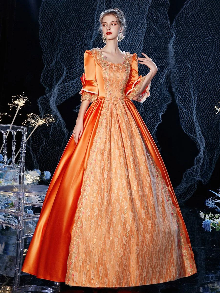 Prom Dress Rococo Victorian Retro Costume Dress Orange Red Masquerade Lace Cotton Cosplay Costume Carnival - Image 5