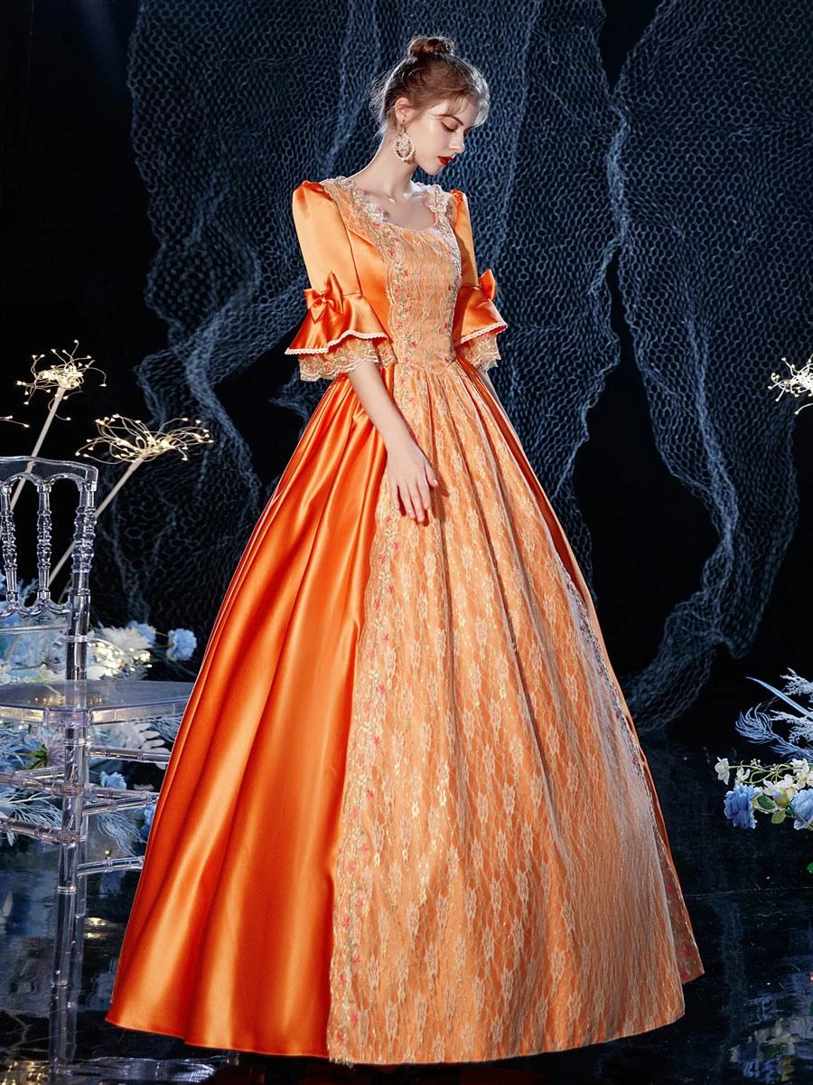 Prom Dress Rococo Victorian Retro Costume Dress Orange Red Masquerade Lace Cotton Cosplay Costume Carnival - Image 3