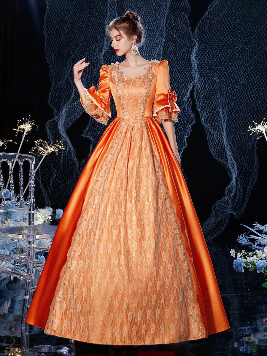 Prom Dress Rococo Victorian Retro Costume Dress Orange Red Masquerade Lace Cotton Cosplay Costume Carnival - Image 7