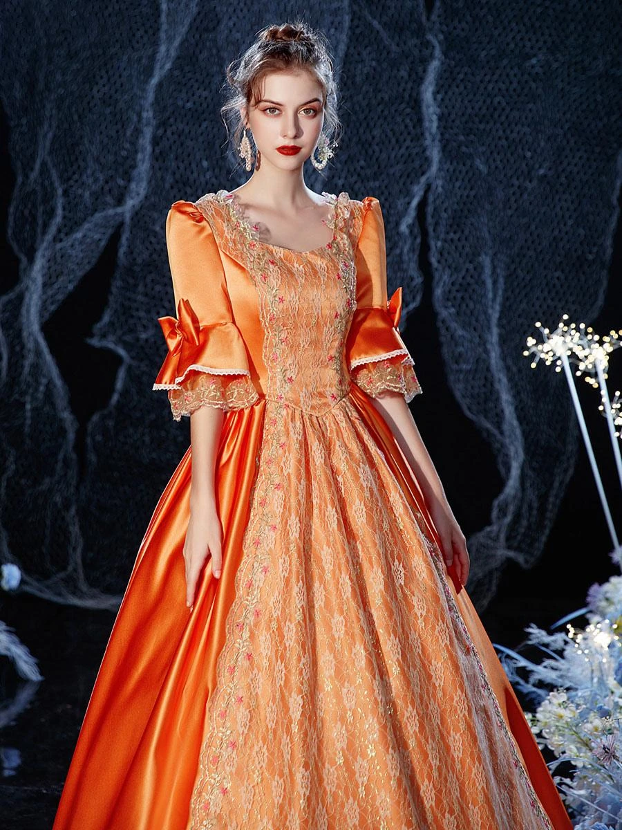 Prom Dress Rococo Victorian Retro Costume Dress Orange Red Masquerade Lace Cotton Cosplay Costume Carnival - Image 4