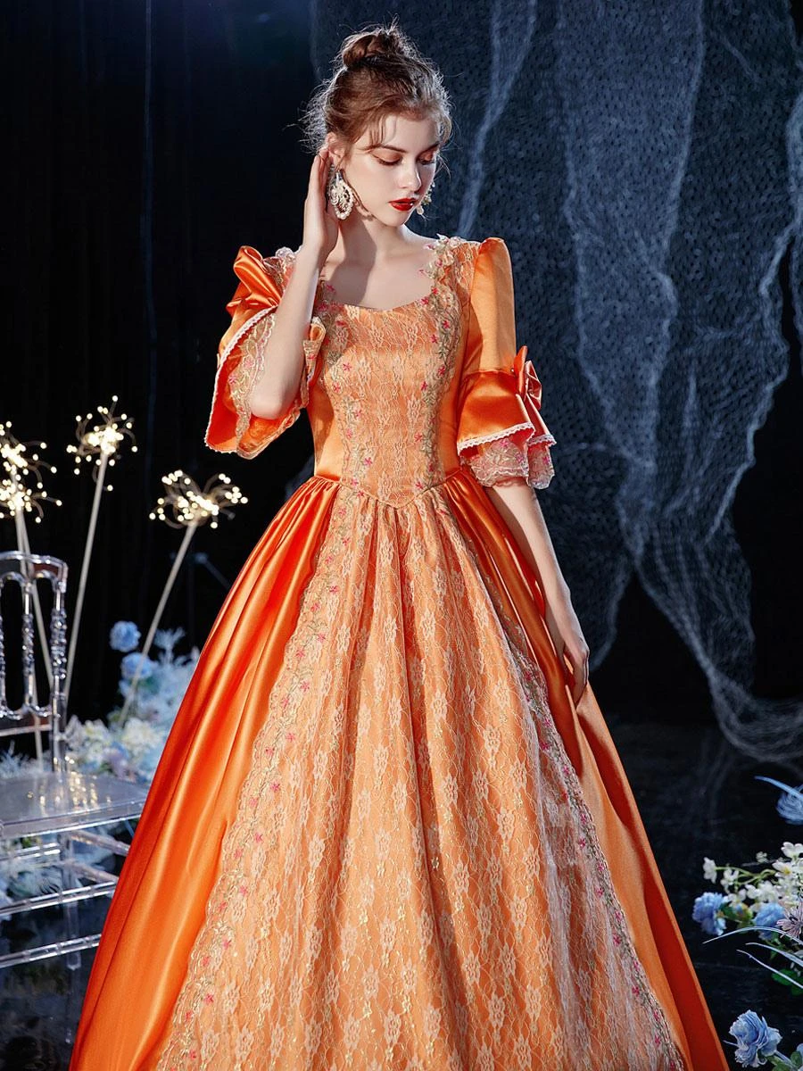 Prom Dress Rococo Victorian Retro Costume Dress Orange Red Masquerade Lace Cotton Cosplay Costume Carnival - Image 2