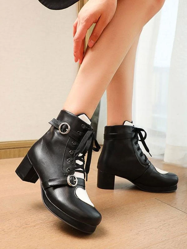 Sweet Lolita Shoes Heart Round Toe PU Leather 5 Colors Lolita Cutie Boots - Image 5