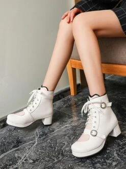 Sweet Lolita Shoes Heart Round Toe PU Leather 5 Colors Lolita Cutie Boots