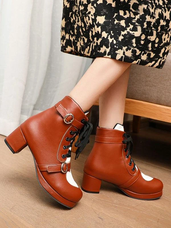 Sweet Lolita Shoes Heart Round Toe PU Leather 5 Colors Lolita Cutie Boots - Image 7