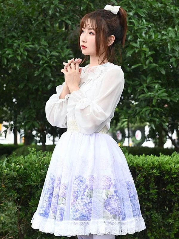 Sweet Lace Lolita SK Lilac Floral Print Lolita Skirts - Image 2
