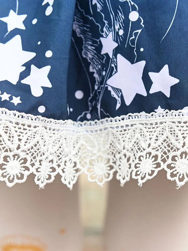 Sweet Lace Lolita SK Blue Stars Print Lolita Skirts - Image 5