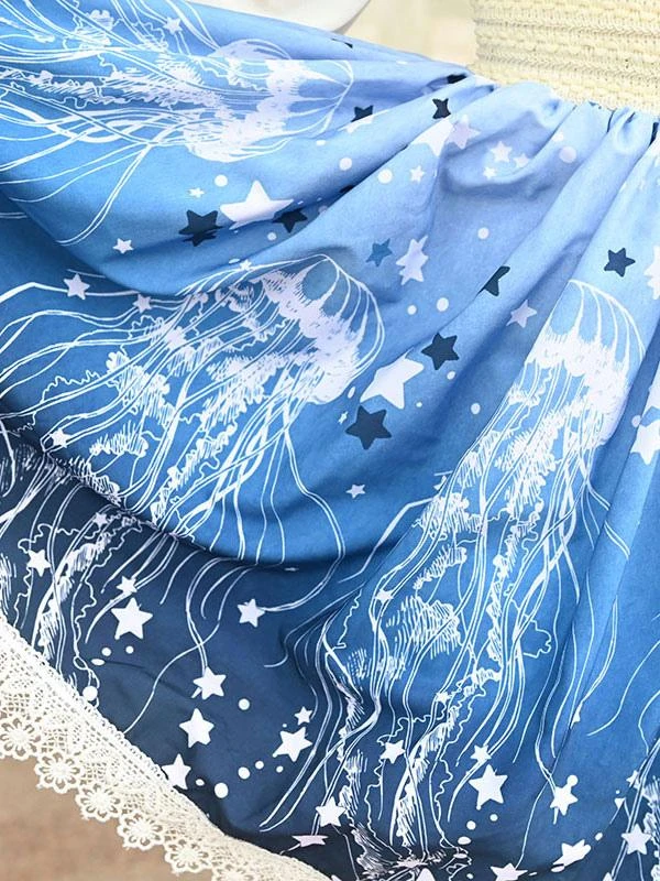 Sweet Lace Lolita SK Blue Stars Print Lolita Skirts - Image 4