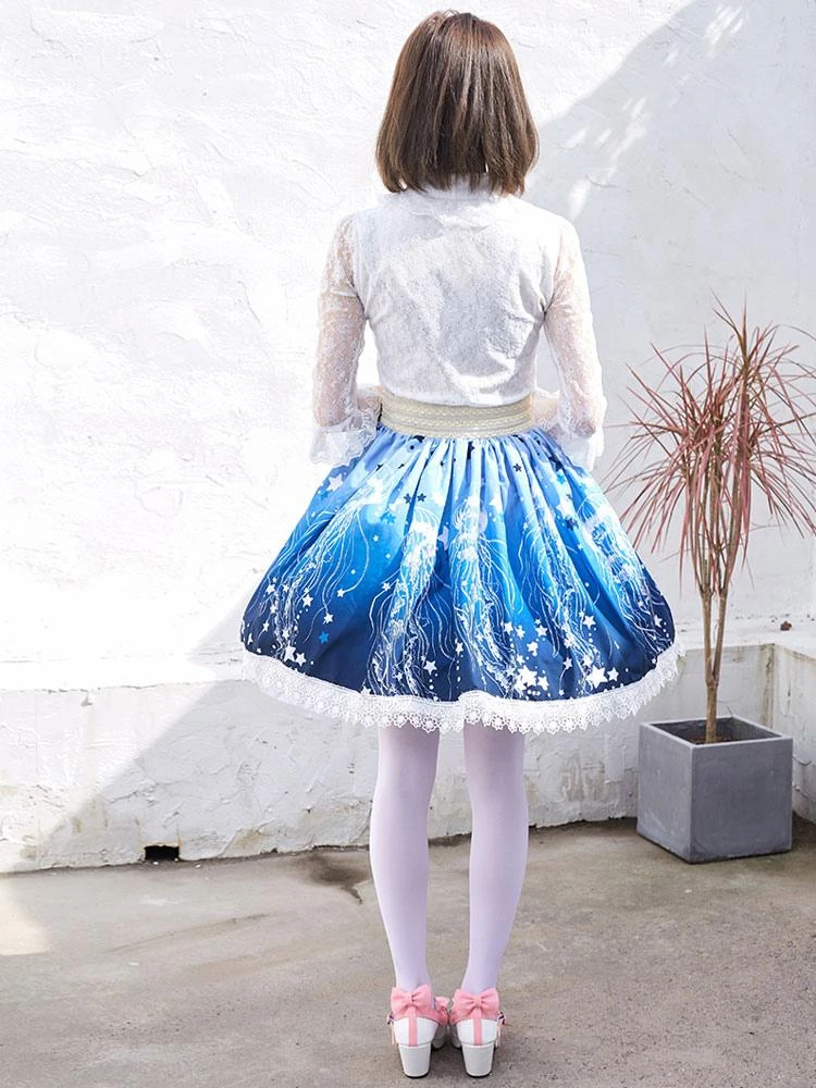 Sweet Lace Lolita SK Blue Stars Print Lolita Skirts - Image 3