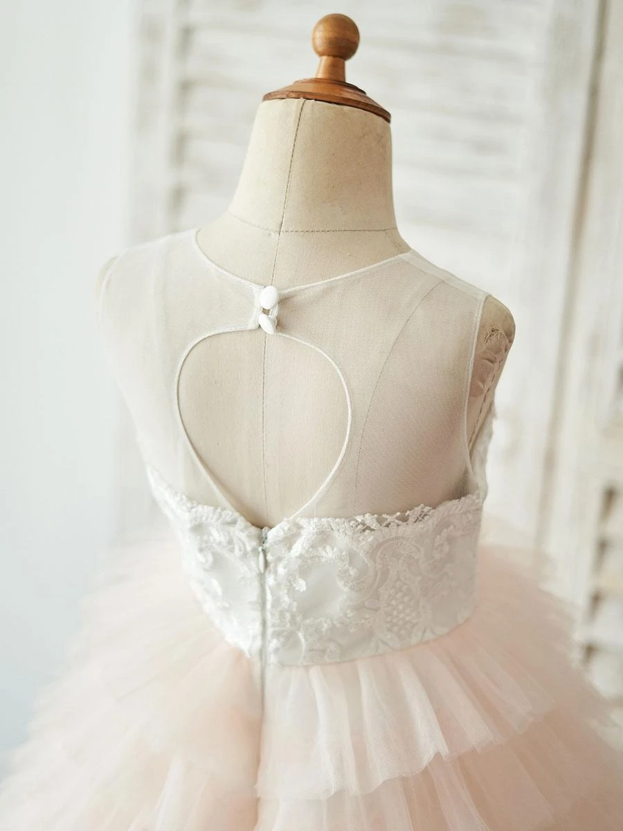 Flower Girl Dresses Light Pink Jewel Neck Sleeveless Buttons Kids Party Dresses - Image 4