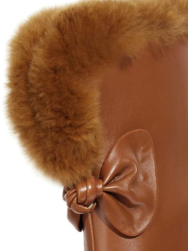 Women Ankle Boots PU Leather White Bows Square Toe Chunky Heel - Image 9