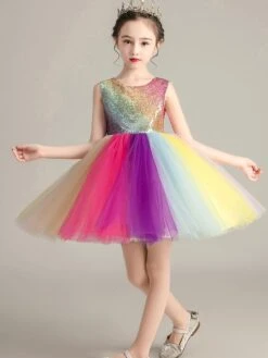Flower Girl Dresses Jewel Neck Tulle Sleeveless Knee-Length Kids Pageant Dresses