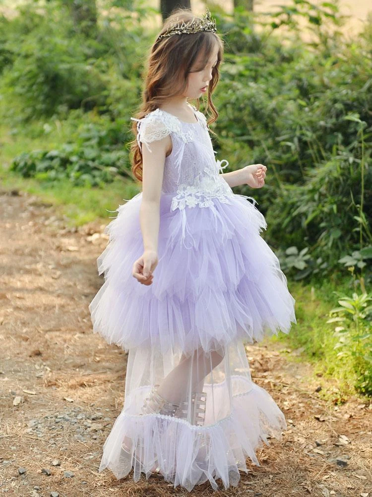 Flower Girl Dresses Jewel Neck Polyester Sleeveless Knee-Length Princess Silhouette Feathers Lace Kids Dresses - Image 10