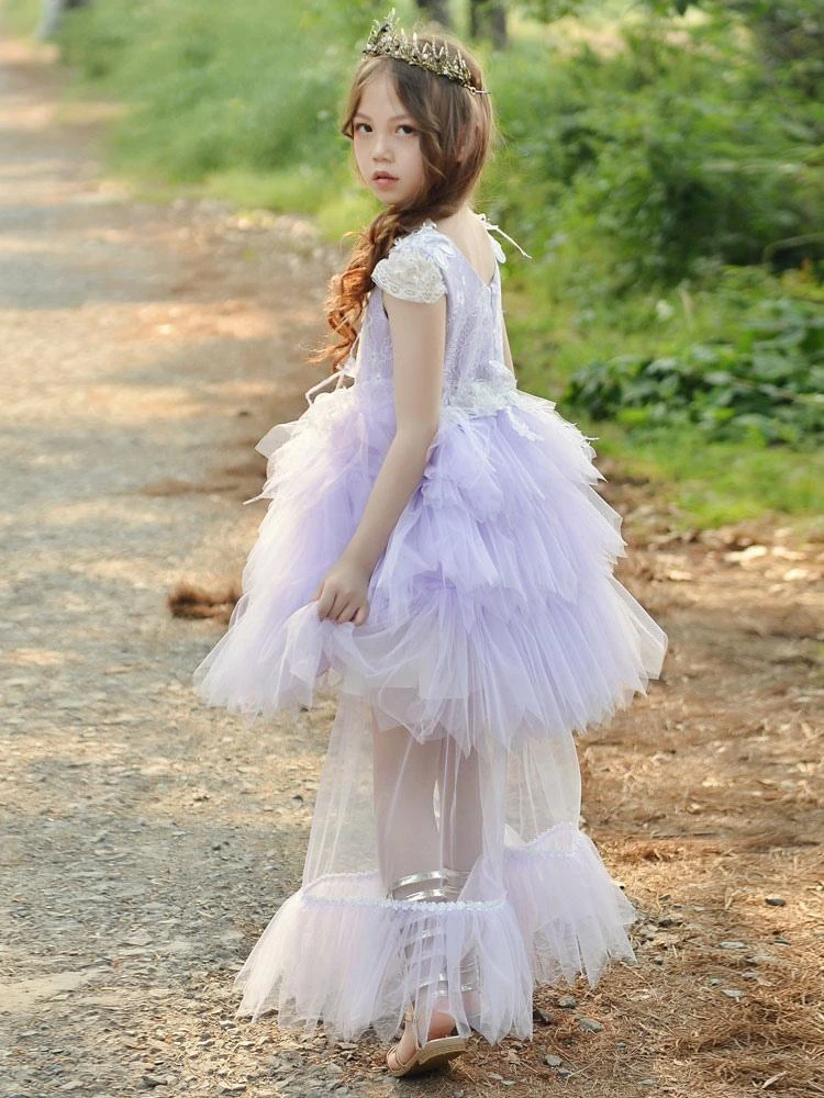 Flower Girl Dresses Jewel Neck Polyester Sleeveless Knee-Length Princess Silhouette Feathers Lace Kids Dresses - Image 6