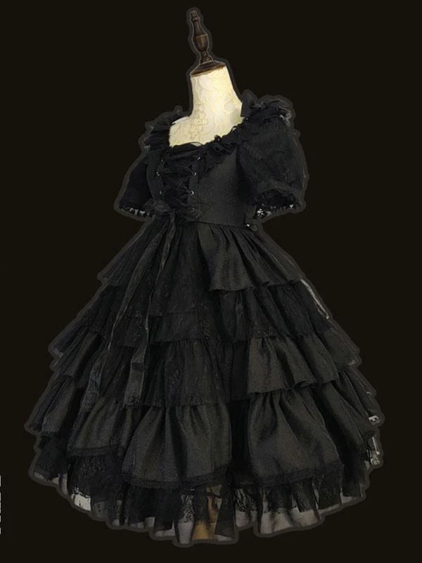 White Sweet Lolita OP Dress Wedding Dress Neverland Cascading Ruffles Bows Floral Print Short Sleeves Lolita One Piece Dresses - Image 9