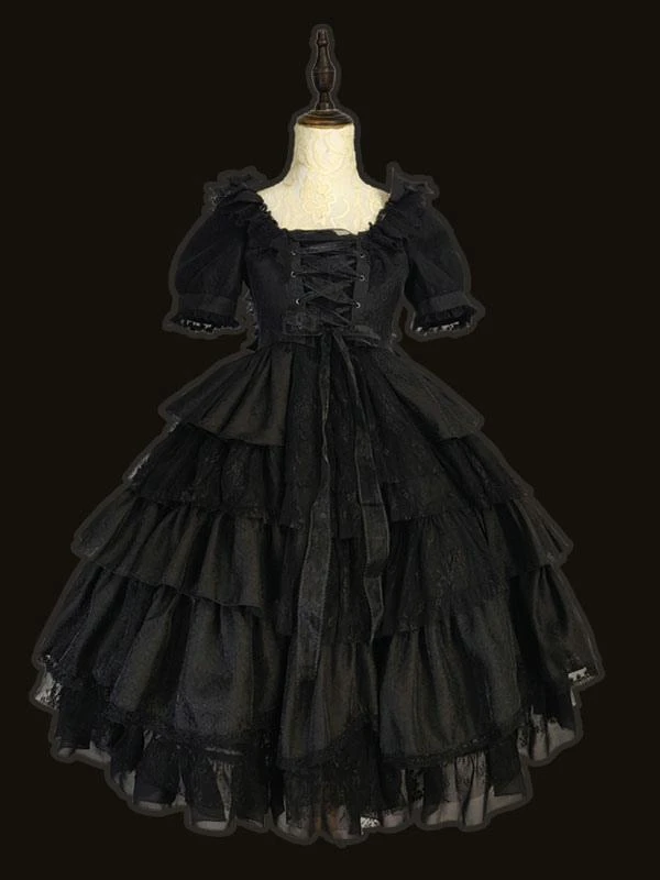 White Sweet Lolita OP Dress Wedding Dress Neverland Cascading Ruffles Bows Floral Print Short Sleeves Lolita One Piece Dresses - Image 8