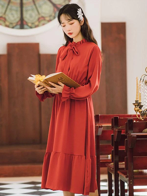 Academic Sweet Lolita OP Dress Lavender Long Sleeve Polyester Lolita One Piece Dresses - Image 5