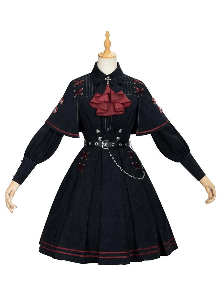 Gothic Lolita OP Dress Military Style 4 Pieces Set Black Academic Lolita Outfits - Image 3