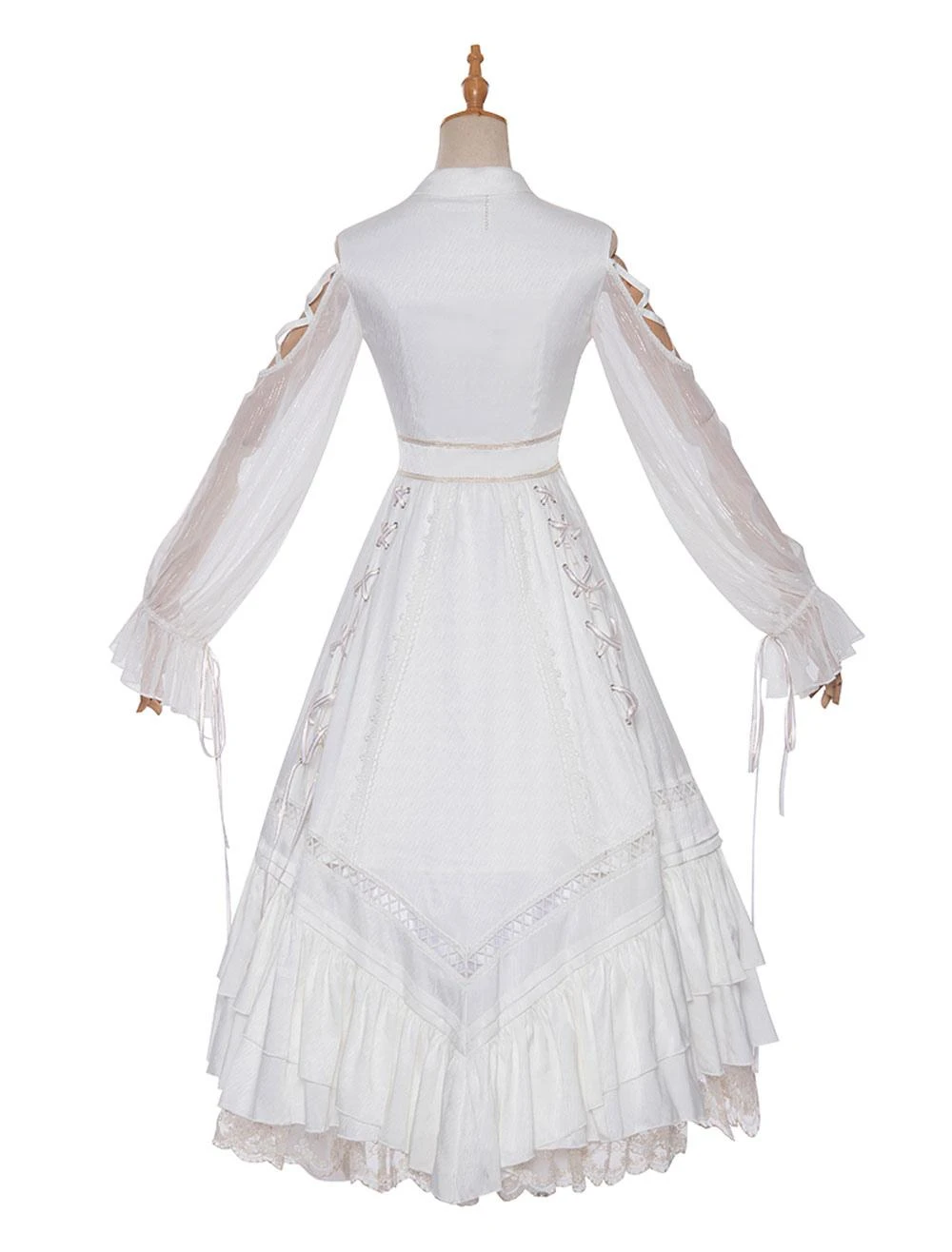Sweet Lolita OP Dress White Lace Up Cascading Ruffles Long Sleeves Lolita Dresses - Image 9