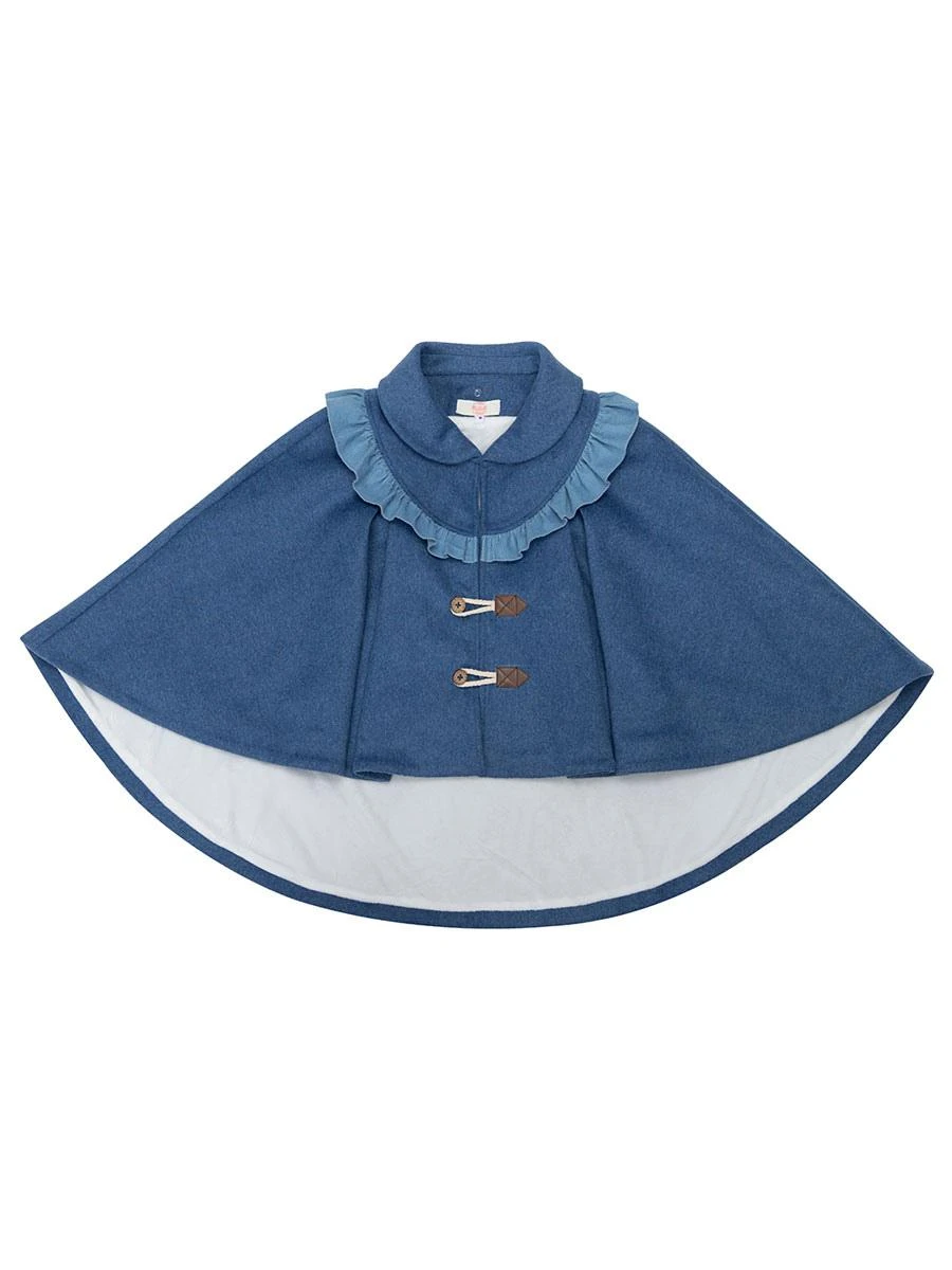 Sweet Lolita Poncho Dark Navy Polyester Lace Up Spring Lolita Pocho Cape Only Outwears - Image 9