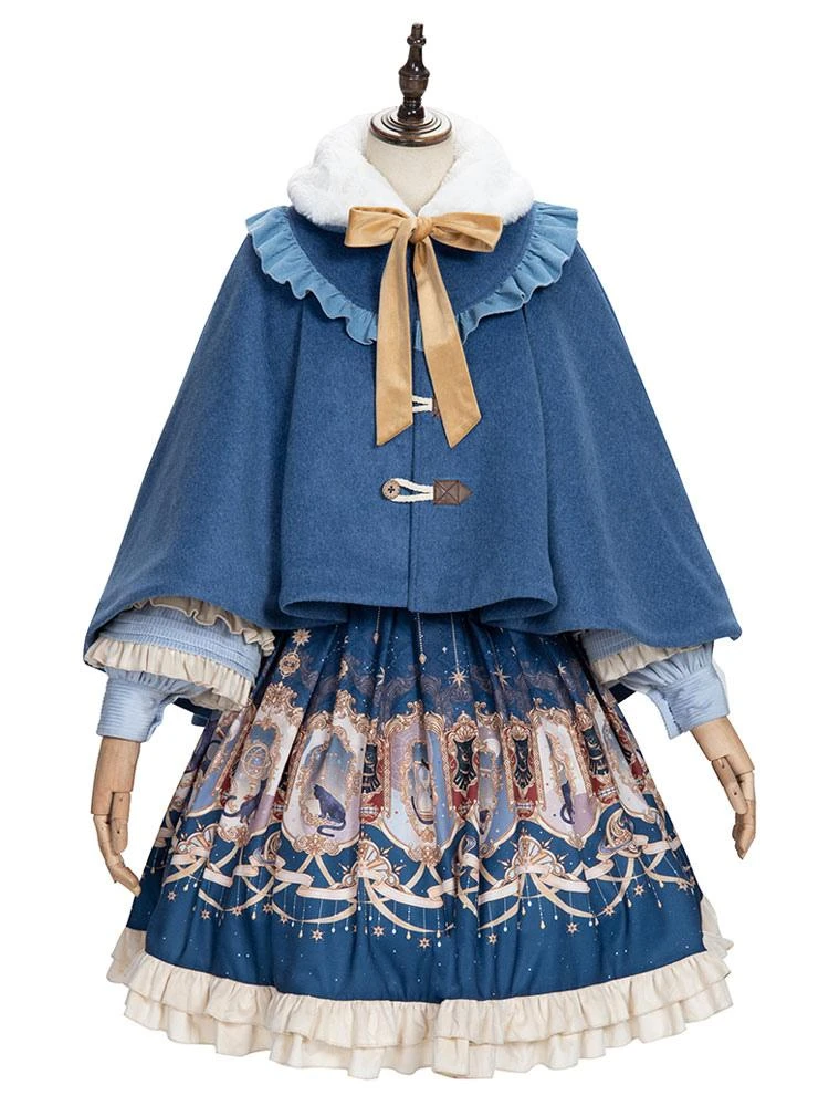 Sweet Lolita Poncho Dark Navy Polyester Lace Up Spring Lolita Pocho Cape Only Outwears - Image 2