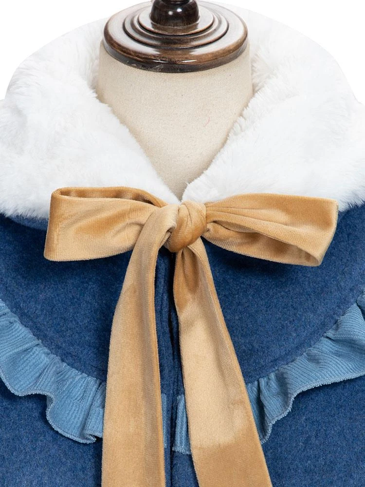 Sweet Lolita Poncho Dark Navy Polyester Lace Up Spring Lolita Pocho Cape Only Outwears - Image 4