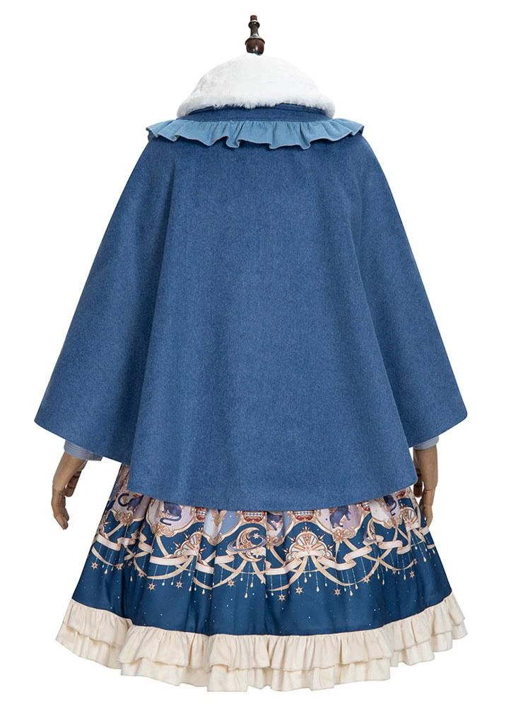 Sweet Lolita Poncho Dark Navy Polyester Lace Up Spring Lolita Pocho Cape Only Outwears - Image 3
