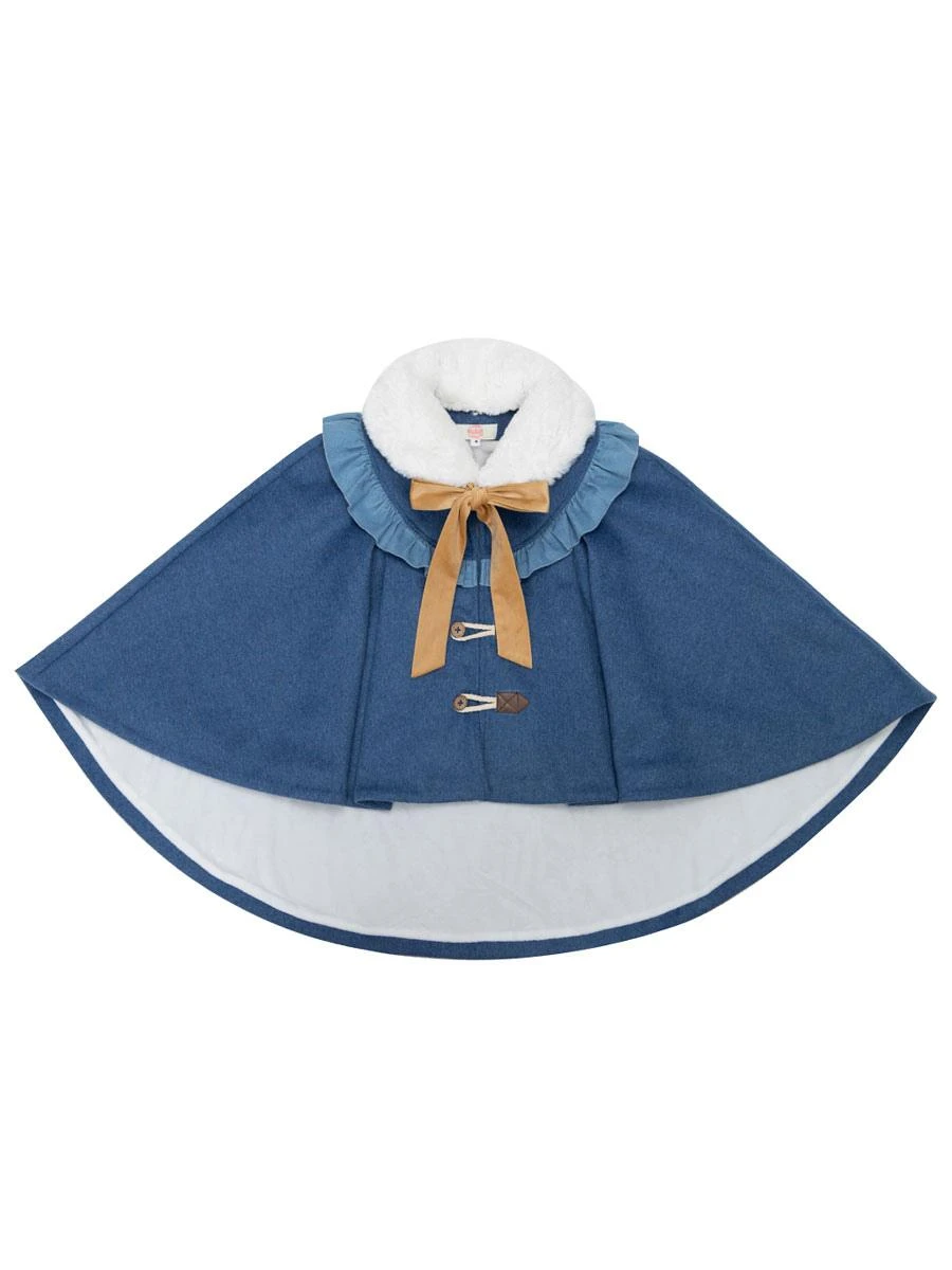 Sweet Lolita Poncho Dark Navy Polyester Lace Up Spring Lolita Pocho Cape Only Outwears - Image 7