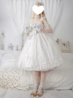 Sweet Lolita JSK Dress Neverland Lace Cascading Ruffles Bows White Lolita Jumper Skirts