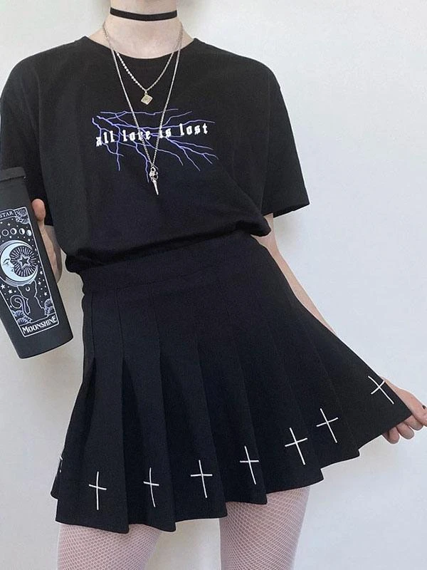 Black Gothic Skirt Chain Polyester Retro Dress - Image 3