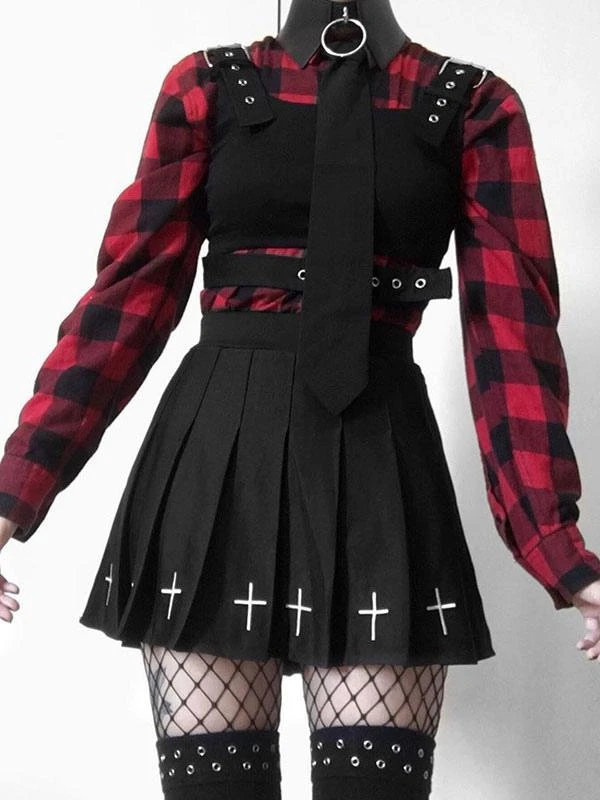 Black Gothic Skirt Chain Polyester Retro Dress - Image 2