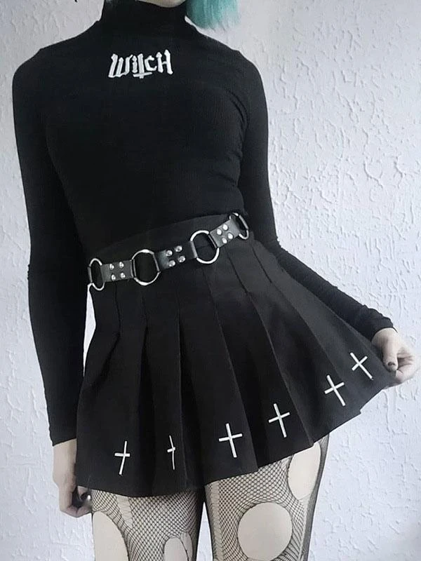 Black Gothic Skirt Chain Polyester Retro Dress - Image 4