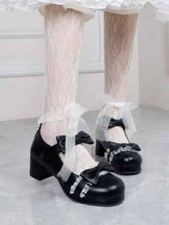Lolita Footwear Black Round Toe PU Leather Lace Up Sweet Lolita Pumps