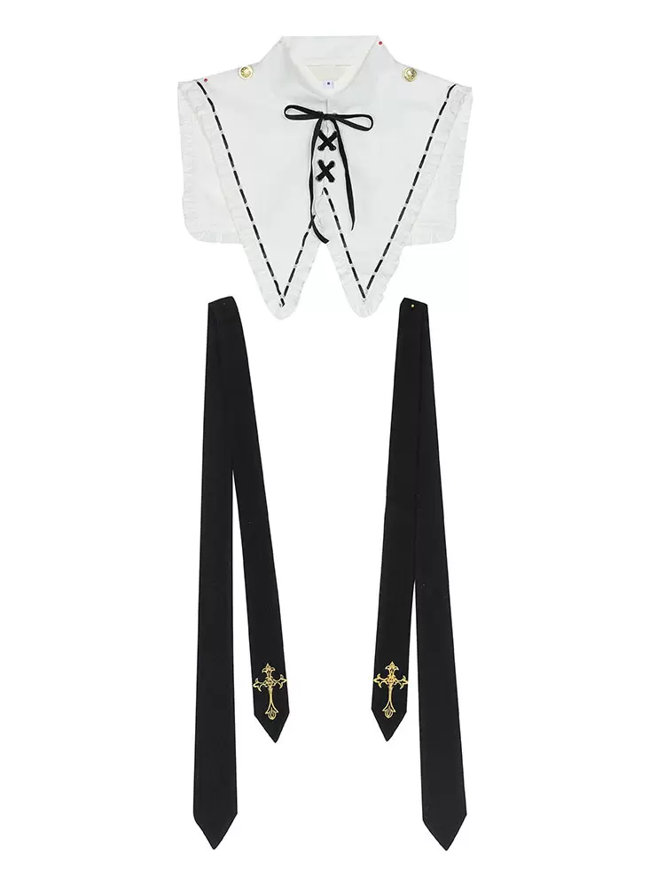 Academic Lolita Poncho Cape Black Polyester Grommets Lace Up Fall Lolita Outwears - Image 8