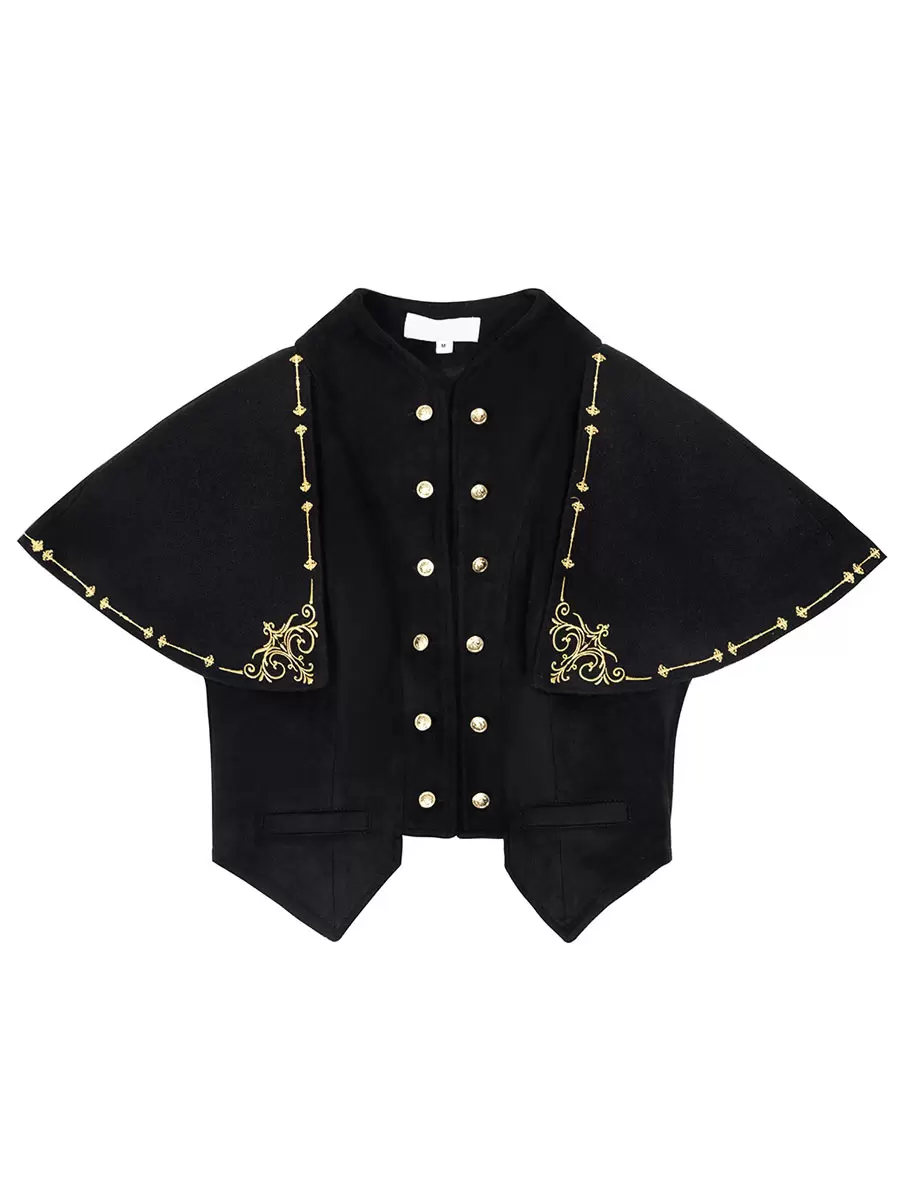 Academic Lolita Poncho Cape Black Polyester Grommets Lace Up Fall Lolita Outwears - Image 7