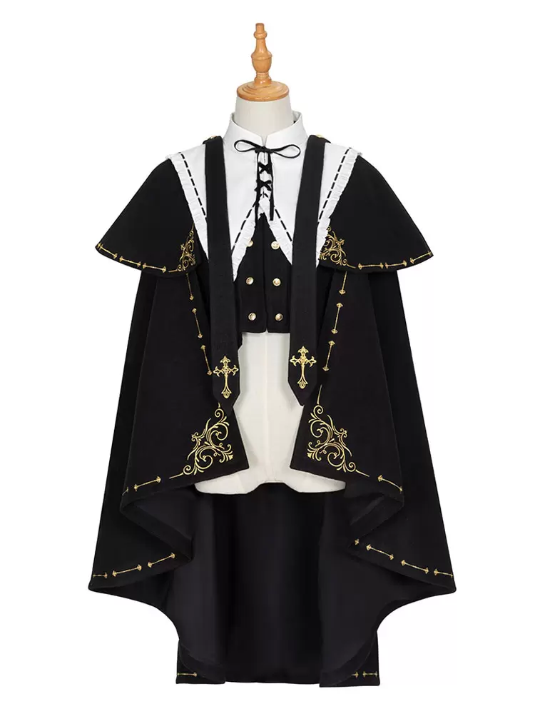 Academic Lolita Poncho Cape Black Polyester Grommets Lace Up Fall Lolita Outwears - Image 6