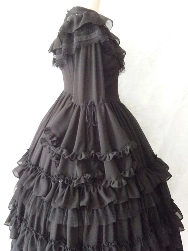 Dark Gothic Lolita OP Dress Palace Wedding Dress 4-Piece Set White Ruffles Long Sleeve Sweet Lolita One Piece Dresses - Image 5