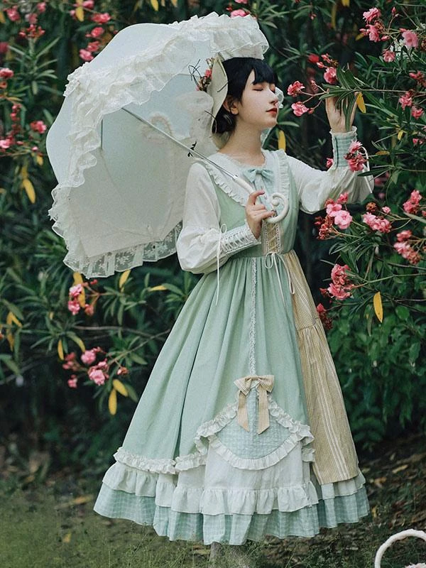 Sweet Lolita OP Dress Green Polyester Long Sleeve Bowknot Ruffle Lolita One Piece Dresses - Image 2