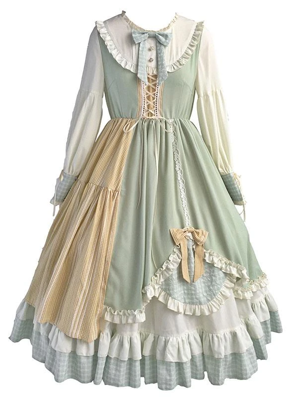 Sweet Lolita OP Dress Green Polyester Long Sleeve Bowknot Ruffle Lolita One Piece Dresses - Image 5