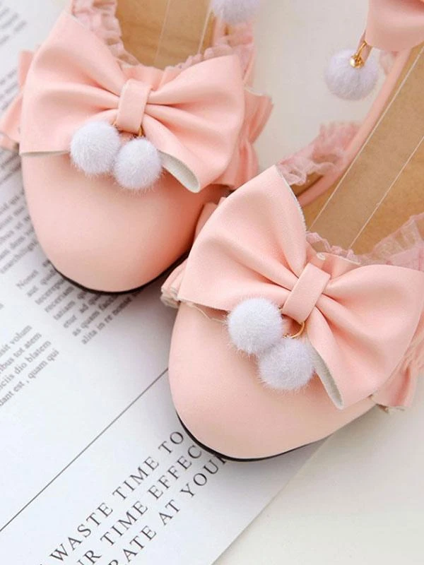 Sweet Lolita Sandals Bows Round Toe PU Leather Chunky Heel Daily Casual Pink Lolita Summer Ankle Strap Heels - Image 3