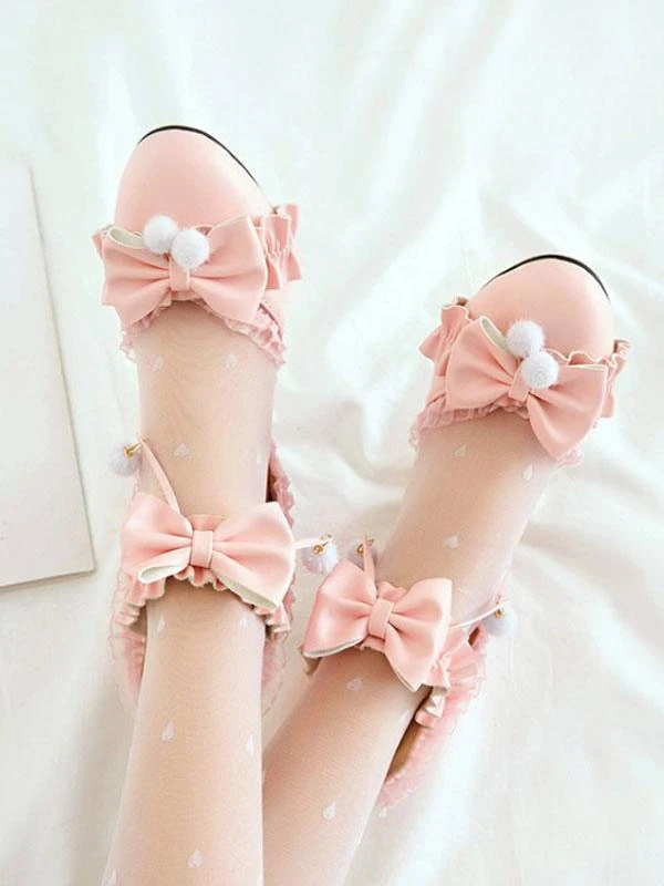 Sweet Lolita Sandals Bows Round Toe PU Leather Chunky Heel Daily Casual Pink Lolita Summer Ankle Strap Heels - Image 2